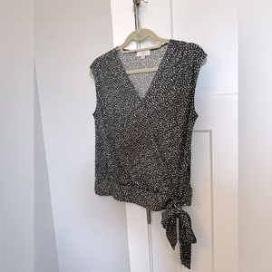 Loft polka dot faux wrap front tie top size small